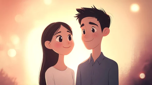 Sweet Cartoon Couple in Love