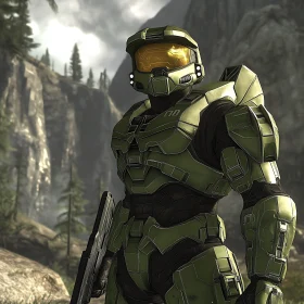 Futuristic Soldier in Detailed Green Armor