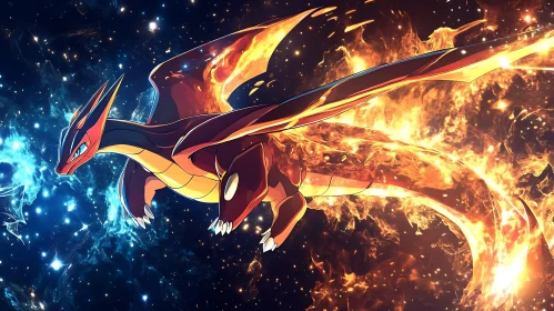 Dragon with Blazing Wings in Space