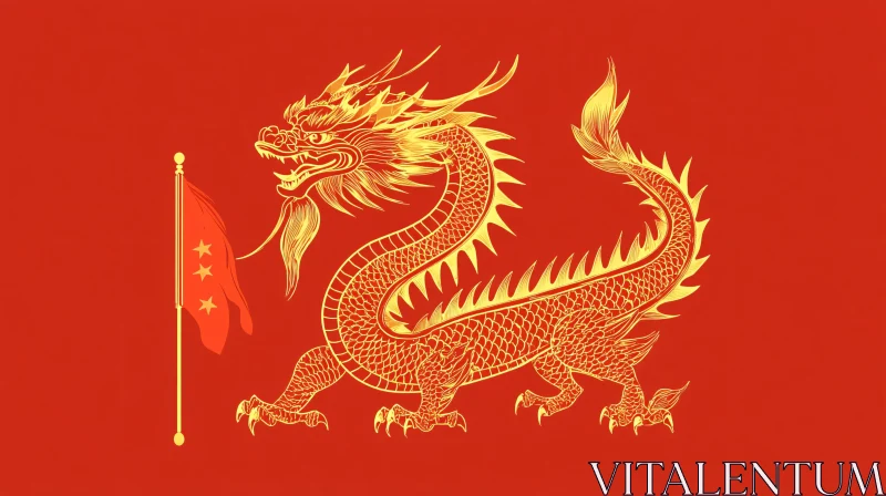 AI ART Chinese Dragon Art on Red Background