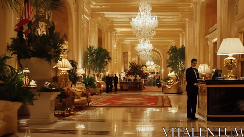 Opulent Hotel Lobby with Elegant Chandeliers AI Image