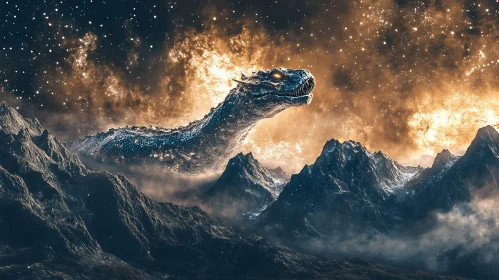 Fantasy Dragon and Mountain Scene