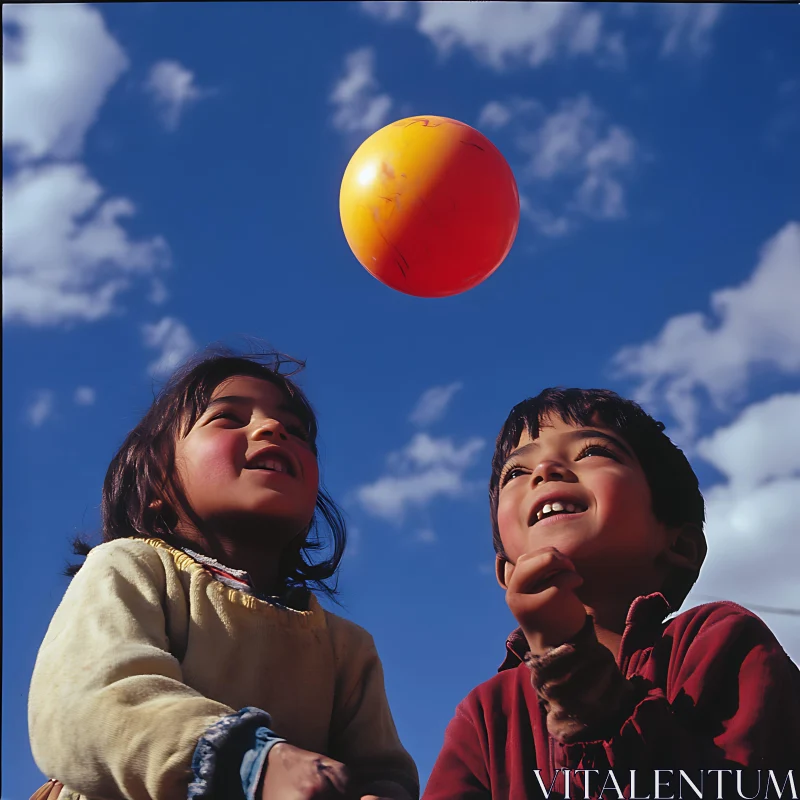 AI ART Kids Gazing at Floating Ball