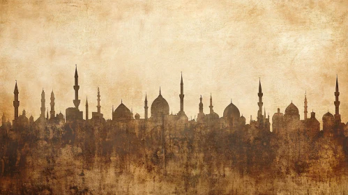 Sepia Mosque Silhouette Cityscape