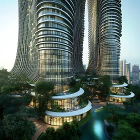 Futuristic Urban Skyscrapers with Greenery