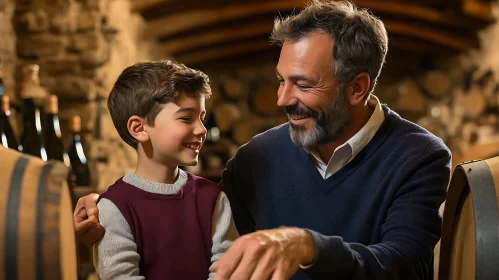 A Father-Son Moment in Wine Cellar