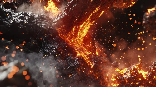 Fiery Volcanic Eruption with Glowing Lava