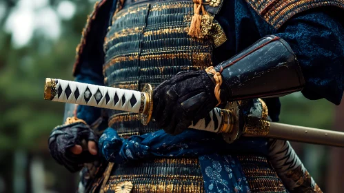 Close-Up of Samurai Sword and Armor
