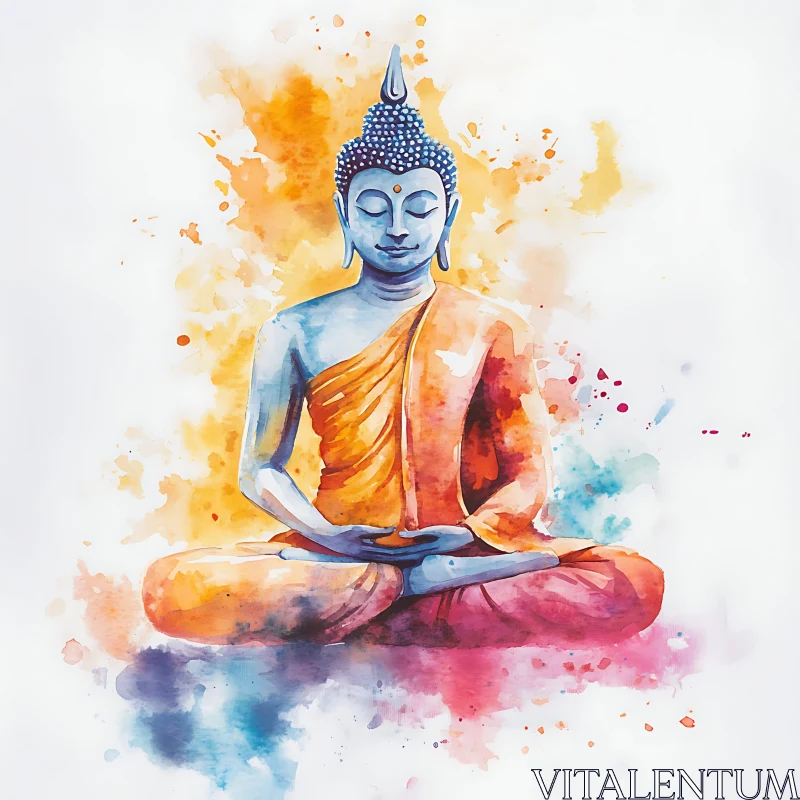 Meditative Buddha in Watercolor Hues AI Image