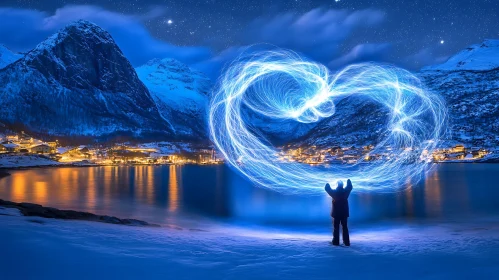 Luminous Heart Painting Under Starry Sky