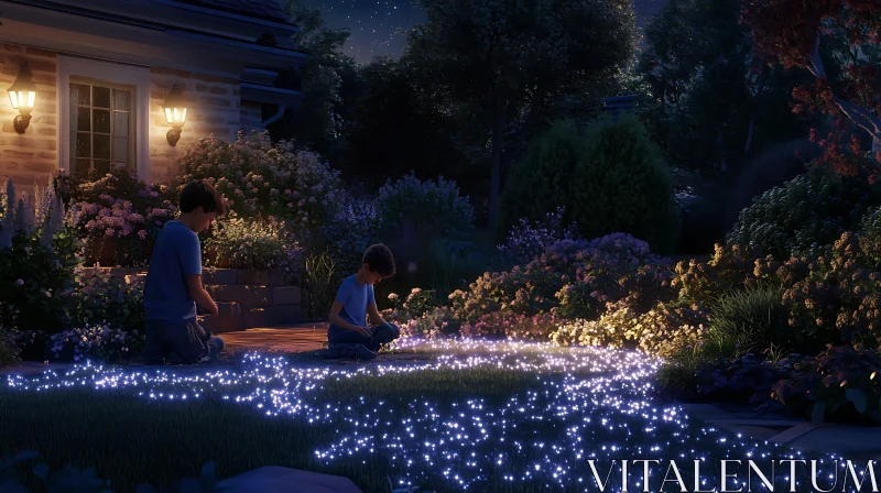 AI ART Boys with Glowing Lights in Garden