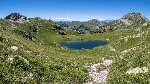 Scenic Mountain View with Lake and Meadows