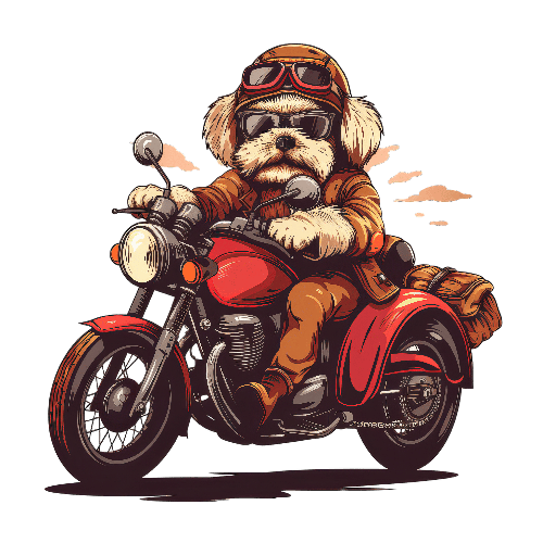 Cartoon Dog on Motorcycle Adventure Illustration POD Design