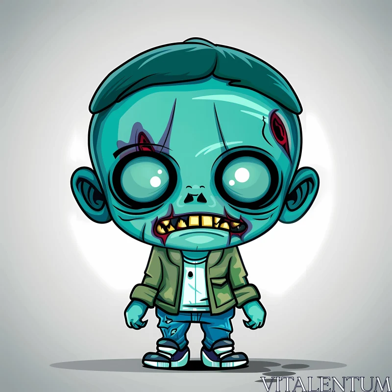 AI ART Cartoon Zombie Boy Illustration on Light Gray Background