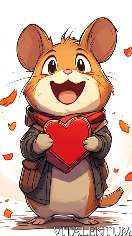 AI ART Adorable Hamster Illustration with Heart