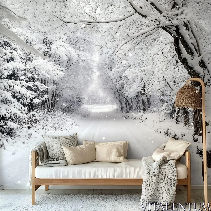 Serene Snowy Pathway and Indoor Comfort AI Image