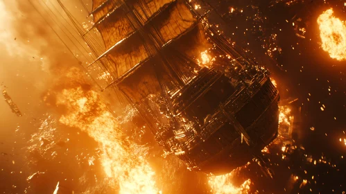 Ship Engulfed in Flames