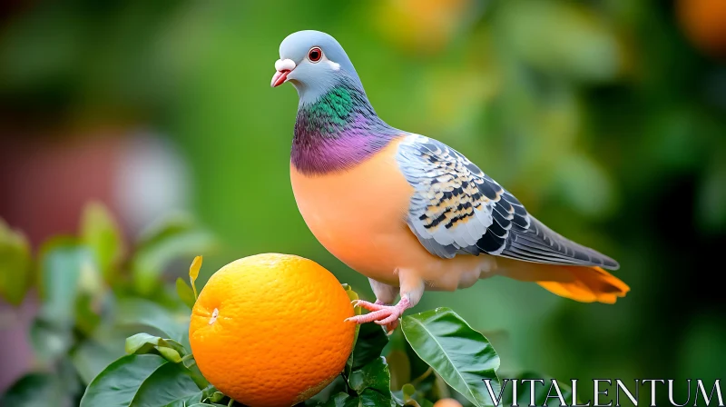 Pigeon Resting on Orange Tree AI Image