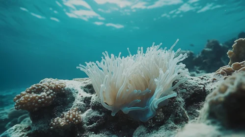 Submerged Coral Reef with Sea Anemone