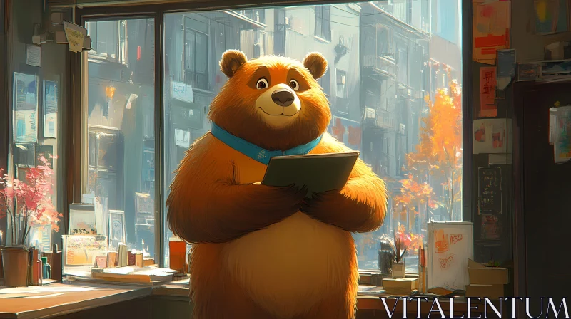 Bear Holding Tablet in Studio AI Image