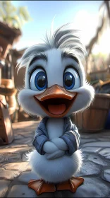 Animated Duck with Expressive Blue Eyes