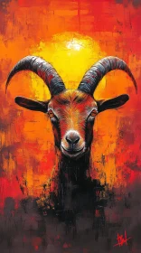 Fiery Goat in Abstract Brushstrokes