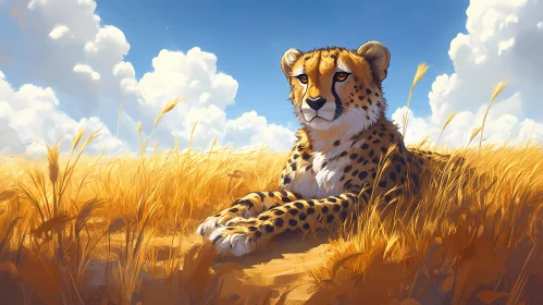 Cheetah Resting in Sunlit Grassland