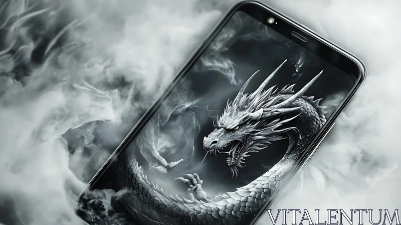 Monochromatic Dragon Phone Display AI Image