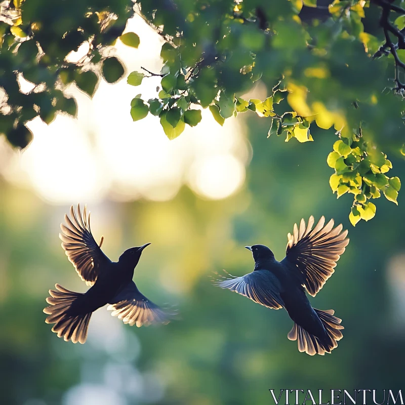 Two Birds Flying in Natural Light AI Image