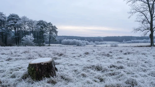 Tranquil Frost-Covered Field in Winter