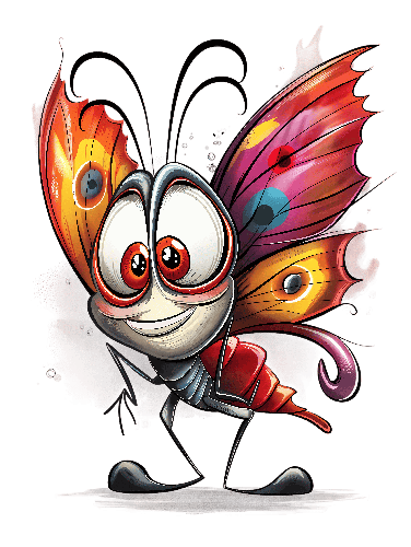 Friendly Cartoon Butterfly with Multi-colored Wings