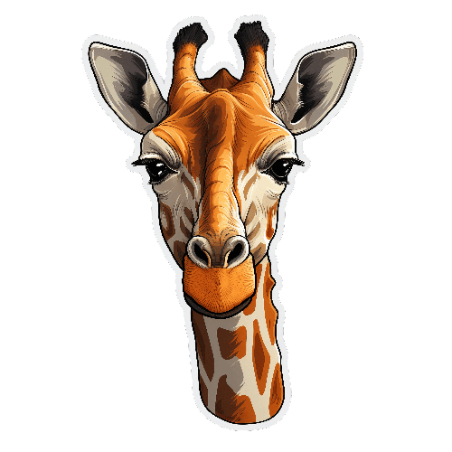 Friendly Cartoon Giraffe with Tan Fur and Transparent Background POD Design