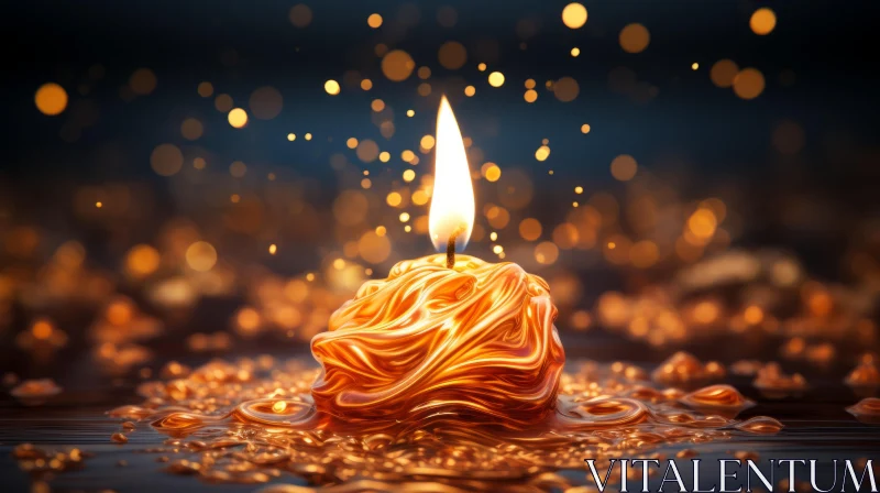 Golden Candle with Colorful Glow and Detailed Swirls AI Image