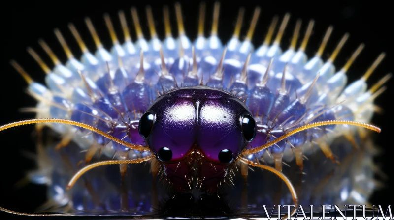 Purple-Headed Insect on Black Surface: A National Geographic Style Snapshot AI Image