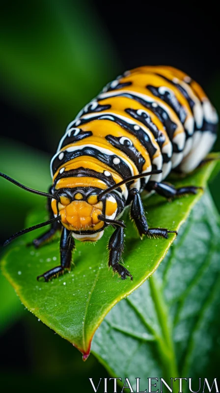 Striking Orange and Black Striped Caterpillar on Leaf AI Image