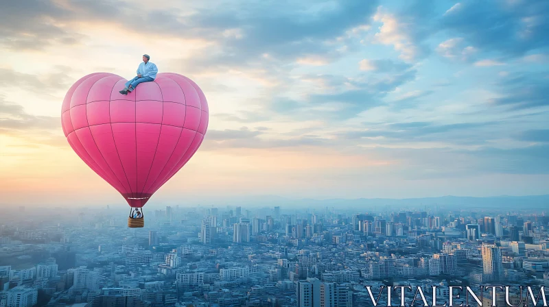 Floating Heart Above Urban Sprawl AI Image