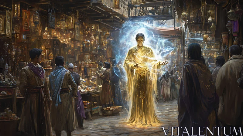 Golden Aura in the Marketplace AI Image