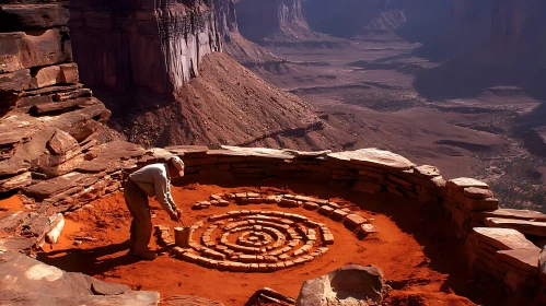 Spiral Stone Design in Canyon Landscape