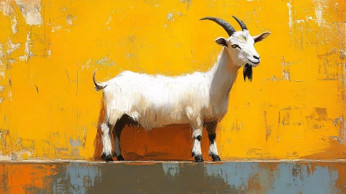 Textured Goat Art on Yellow