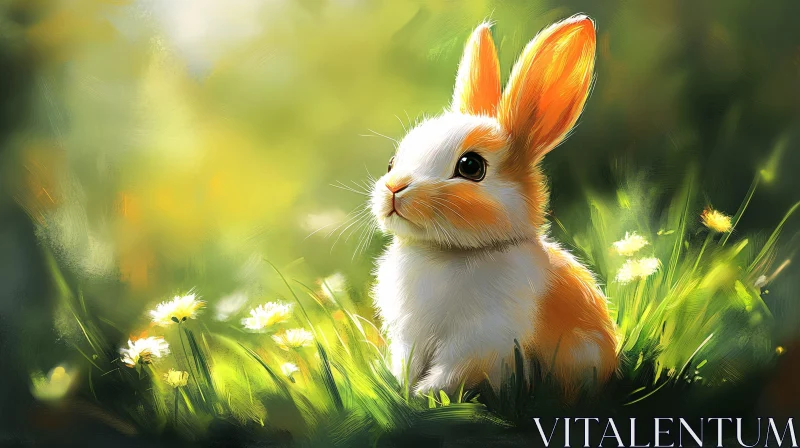 AI ART Gentle Rabbit Amidst Sunlit Meadows