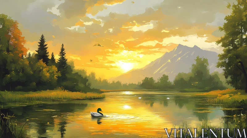 Serene Lake and Sunset Landscape AI Image