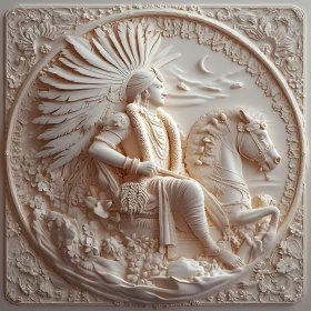 Monochrome Bas-Relief Art of Person and Horse