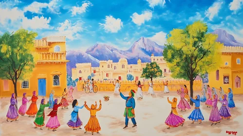 Colorful Celebration in Village Square