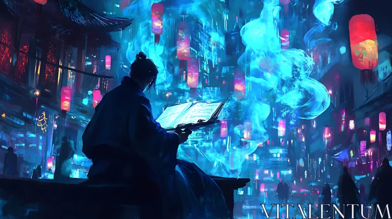 AI ART Asian City Night Scene with Reader