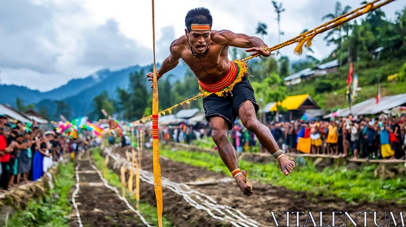 Man in mid-air at sport event AI Image