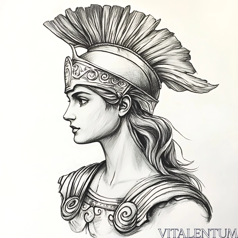 AI ART Monochrome Warrior Woman Profile