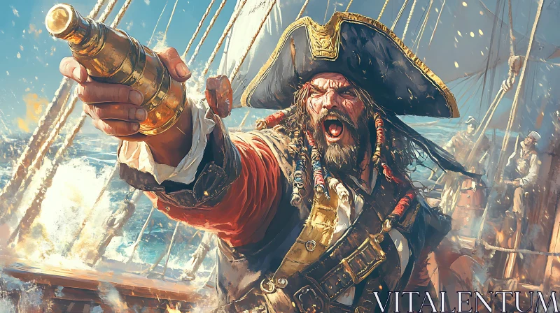 Pirate Captain Shouting Orders on Ship AI Image