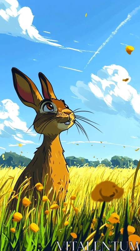 Illustrated Rabbit Skyward Gaze AI Image