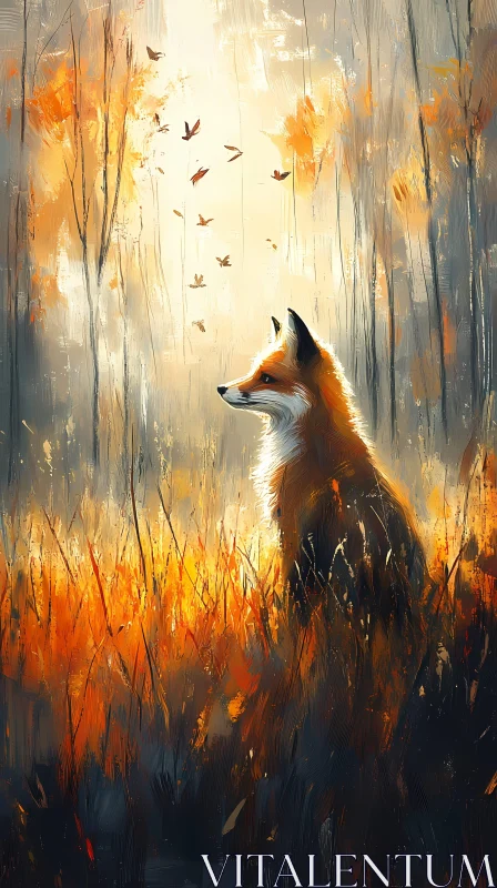 Autumn Fox Amidst Golden Grasses AI Image