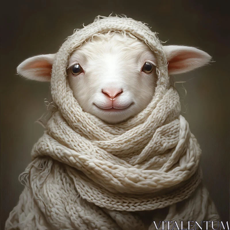AI ART Cozy Sheep in Winter Wrap